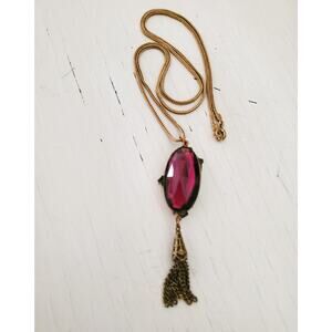 Vintage Antique Purple Stone Cherub Necklace